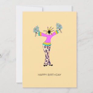 African Art, Abstract Lady and Floral Birthday Card