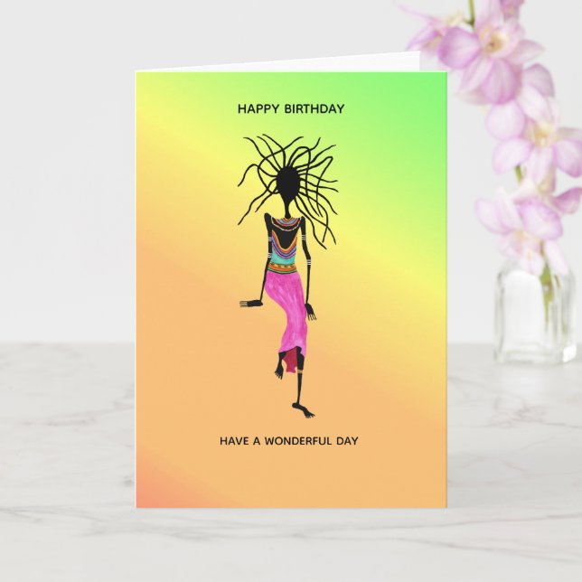 African Art abstract Woman Warrior Birthday Card (Orchid)