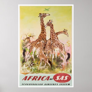 African Art Africa Giraffe Print SAS Travel Poster