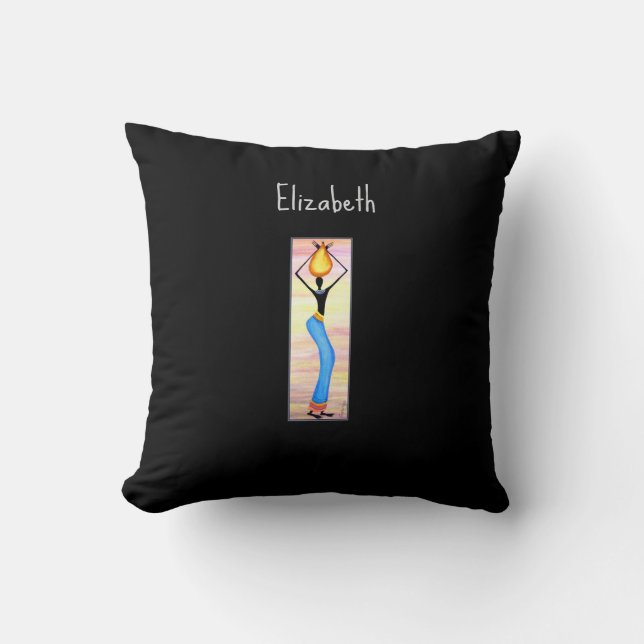 African Art, Elegant Woman, Coconut Oil Seller Cushion (Front)
