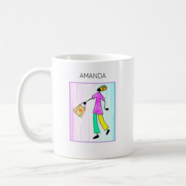 African Art, Happy and Trendy Fashion Lady  Coffee Mug (Left)