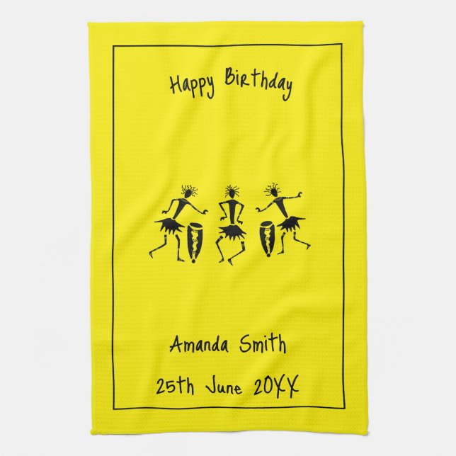 African Art, Happy Dance Tea Towel (Vertical)