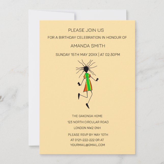 African Art Modern abstract Dancer Birthday  Invitation (Front)