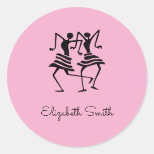African Art, Monogram, Silhouette Dancers Classic Round Sticker