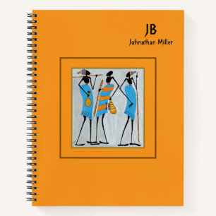 African Art, Orange, Maasai Warrior Notebook