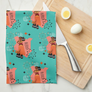 African Art Retro Atomic Starburst Tea Towel
