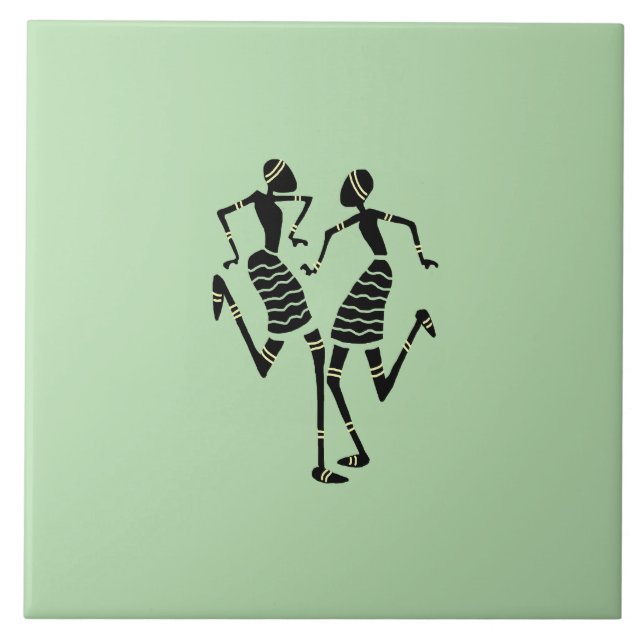 African Art Silhouette Dancers  Tile (Front)