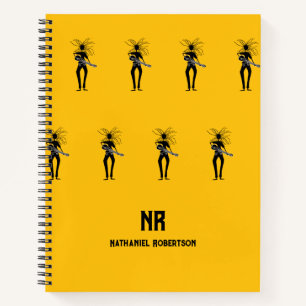 African Art, Silhouette Guitarist Pattern Notebook
