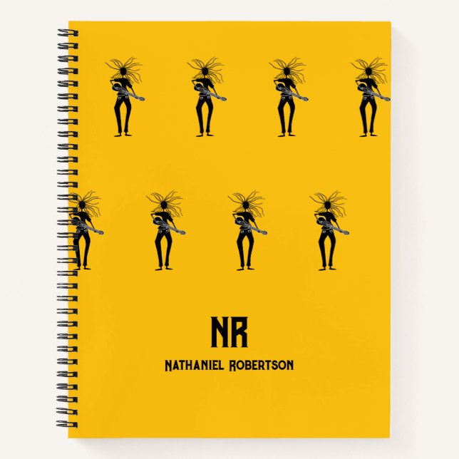 African Art, Silhouette Guitarist Pattern Notebook (Front)