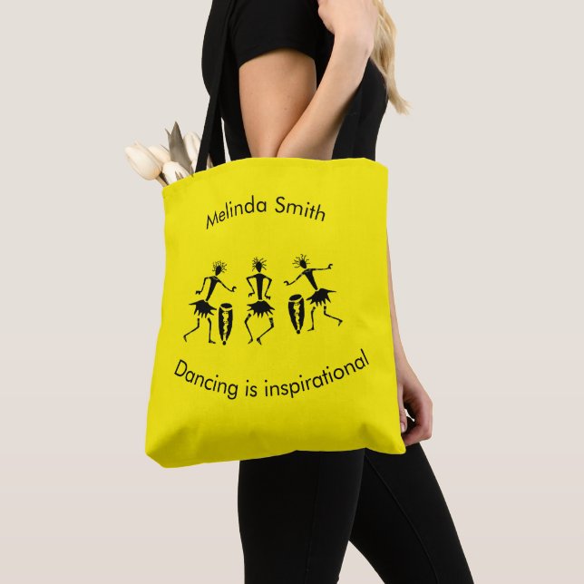 African Art, Silhouette Happy Dancers Yellow Tote Bag (Close Up)