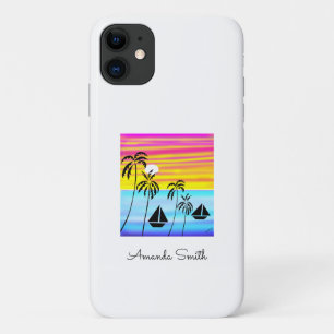 African Art, Tropical Summer Sunset Sailing iPhone 11 Case