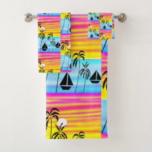African Art, Tropical Sunset Summer Sailing Bath Towel Set