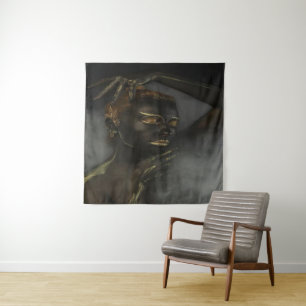 African Art Woman Black and Gold Tapestry