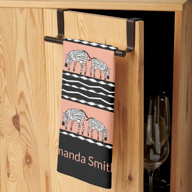  African Art, Zebras Pattern Yellow Tea Towel (Thirds Fold)