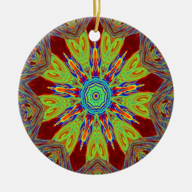 African Asian European ethnic pattern Ceramic Tree Decoration (Front)