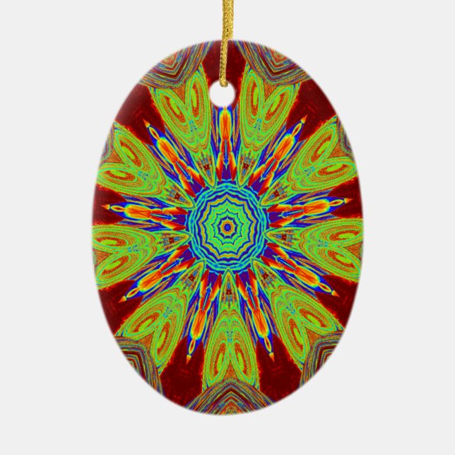 African Asian European ethnic pattern Ceramic Tree Decoration (Front)