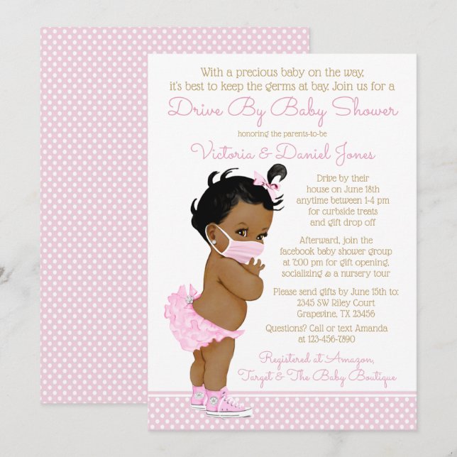 African Baby Girl With Mask Drive By Baby Shower Invitation (Front/Back)