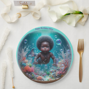 African Baby Mermaid Bubble Paper Plate