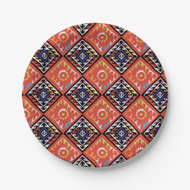 African Basket Weave Multi Pattern Paper Plate (Front)