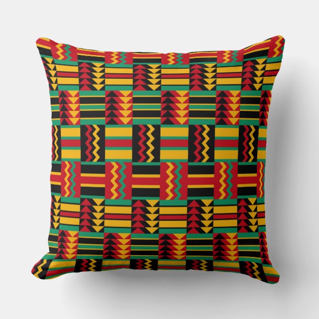 African Basket Weave Pride Red Yellow Green Black Cushion (Front)