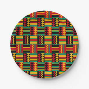 African Basket Weave Pride Red Yellow Green Black Paper Plate