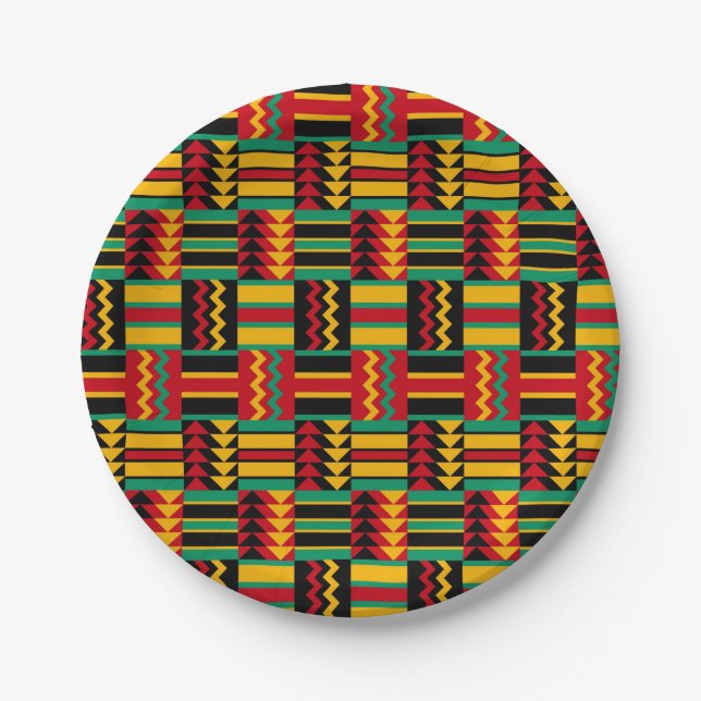 African Basket Weave Pride Red Yellow Green Black Paper Plate (Front)