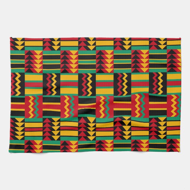 African Basket Weave Pride Red Yellow Green Black Tea Towel (Horizontal)