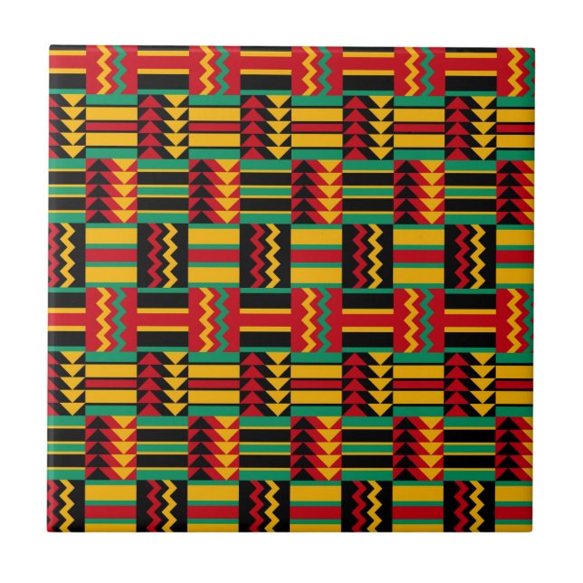 African Basket Weave Pride Red Yellow Green Black Tile (Front)