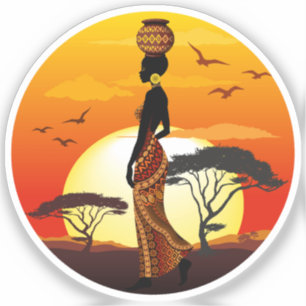African Beautiful Woman Silhouette on African Suns