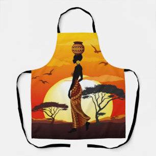 African Beautiful Woman Silhouette on African Suns Apron