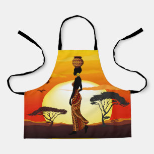 African Beautiful Woman Silhouette on African Suns Apron