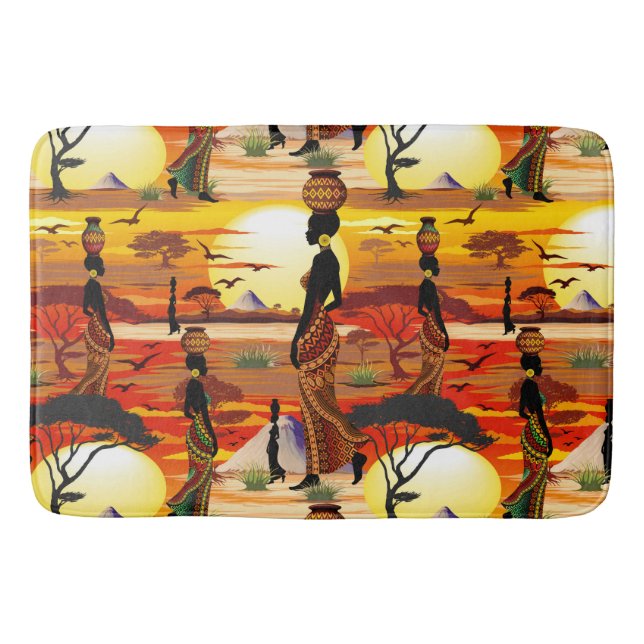 African Beautiful Woman Silhouette on African Suns Bath Mat (Front)