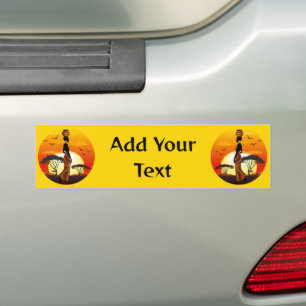 African Beautiful Woman Silhouette on African Suns Bumper Sticker