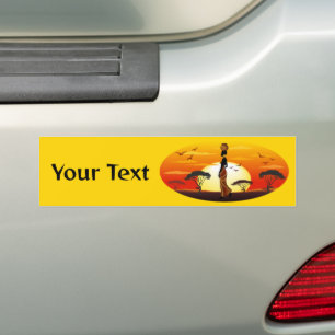 African Beautiful Woman Silhouette on African Suns Bumper Sticker