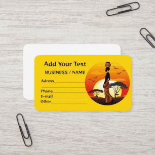 African Beautiful Woman Silhouette on African Suns Business Card