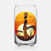 African Beautiful Woman Silhouette on African Suns