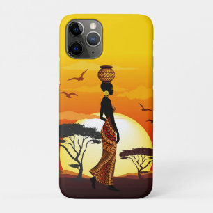 African Beautiful Woman Silhouette on African Suns iPhone 11 Pro Case