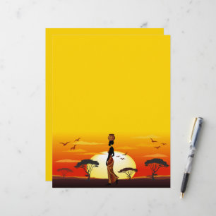 African Beautiful Woman Silhouette on African Suns Custom Letterhead