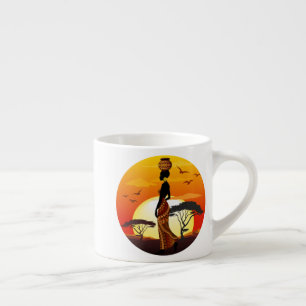 African Beautiful Woman Silhouette on African Suns Espresso Cup