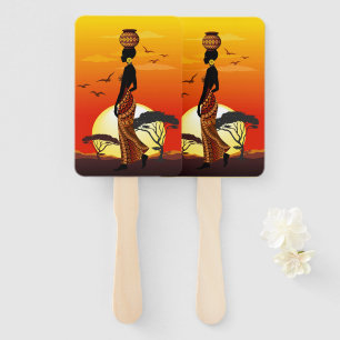 African Beautiful Woman Silhouette on African Suns Hand Fan