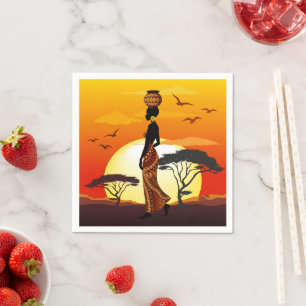 African Beautiful Woman Silhouette on African Suns Napkin