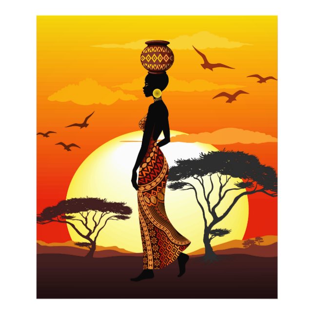 African Beautiful Woman Silhouette on African Suns Photo Print (Front)