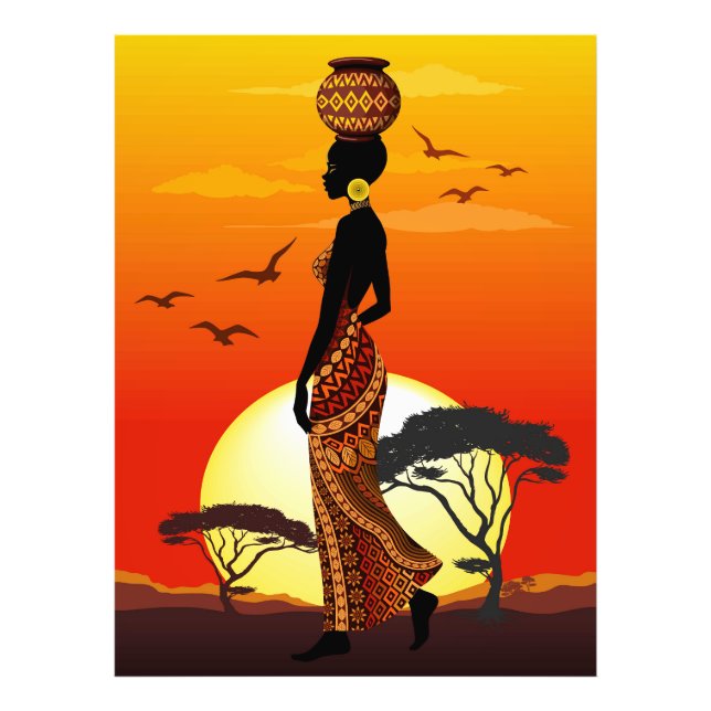 African Beautiful Woman Silhouette on African Suns Photo Print (Front)