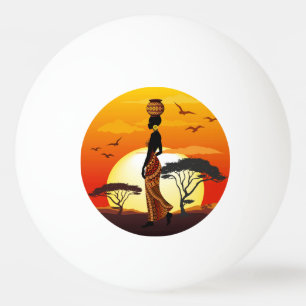 African Beautiful Woman Silhouette on African Suns Ping Pong Ball