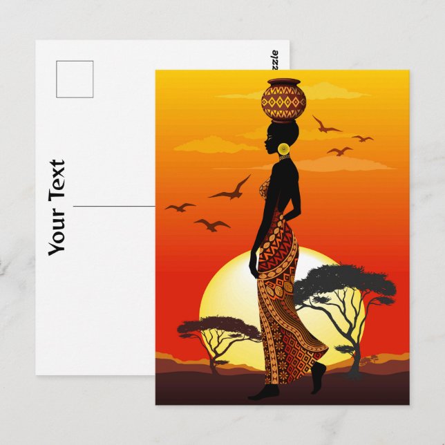 African Beautiful Woman Silhouette on African Suns Postcard (Front/Back)