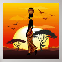 African Beautiful Woman Silhouette on African Suns