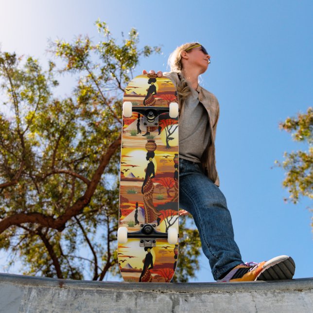 African Beautiful Woman Silhouette on African Suns Skateboard (Outdoor 1)