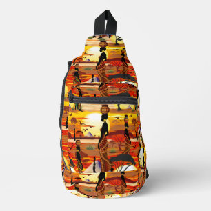 African Beautiful Woman Silhouette on African Suns Sling Bag