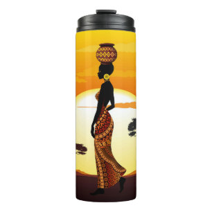 African Beautiful Woman Silhouette on African Suns Thermal Tumbler
