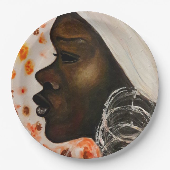 African Beauty - Watercolor Painting Paper Plate (Front)